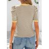 imagePRETTYGARDEN Womens Summer Puff Sleeve Tops Casual Ribbed Knit Crop Top Color Block Trendy Crewneck Striped ShirtsKhaki