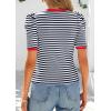 imagePRETTYGARDEN Womens Summer Puff Sleeve Tops Casual Ribbed Knit Crop Top Color Block Trendy Crewneck Striped ShirtsNavy