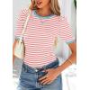 imagePRETTYGARDEN Womens Summer Puff Sleeve Tops Casual Ribbed Knit Crop Top Color Block Trendy Crewneck Striped ShirtsPink