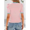 imagePRETTYGARDEN Womens Summer Puff Sleeve Tops Casual Ribbed Knit Crop Top Color Block Trendy Crewneck Striped ShirtsPink