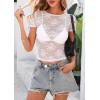 imagePRETTYGARDEN Womens Summer Sheer Lace Top 2025 Short Sleeve See Through Fitted Mesh Blouse Shirts Going Out Club OutfitsWhite