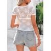 imagePRETTYGARDEN Womens Summer Sheer Lace Top 2025 Short Sleeve See Through Fitted Mesh Blouse Shirts Going Out Club OutfitsWhite