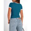 imagePRETTYGARDEN Womens Summer Short Sleeve T Shirts Ribbed Knit Square Neck Color Block Slim Fit Basic Casual Crop Tops BlousesDark Blue