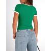 imagePRETTYGARDEN Womens Summer Short Sleeve T Shirts Ribbed Knit Square Neck Color Block Slim Fit Basic Casual Crop Tops BlousesGreen