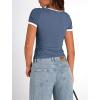 imagePRETTYGARDEN Womens Summer Short Sleeve T Shirts Ribbed Knit Square Neck Color Block Slim Fit Basic Casual Crop Tops BlousesGrey Blue