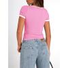 imagePRETTYGARDEN Womens Summer Short Sleeve T Shirts Ribbed Knit Square Neck Color Block Slim Fit Basic Casual Crop Tops BlousesLight Pink