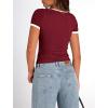 imagePRETTYGARDEN Womens Summer Short Sleeve T Shirts Ribbed Knit Square Neck Color Block Slim Fit Basic Casual Crop Tops BlousesWine Red