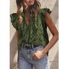 imagePRETTYGARDEN Womens Summer Tops 2025 Dressy Casual Ruffle Cap Sleeve Button V Neck Embroidered Eyelet Blouses ShirtsArmy Green