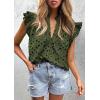 imagePRETTYGARDEN Womens Summer Tops 2025 Dressy Casual Ruffle Cap Sleeve Button V Neck Embroidered Eyelet Blouses ShirtsArmy Green