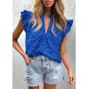 imagePRETTYGARDEN Womens Summer Tops 2025 Dressy Casual Ruffle Cap Sleeve Button V Neck Embroidered Eyelet Blouses ShirtsBlue