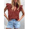 imagePRETTYGARDEN Womens Summer Tops 2025 Dressy Casual Ruffle Cap Sleeve Button V Neck Embroidered Eyelet Blouses ShirtsBrown Red