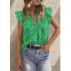 imagePRETTYGARDEN Womens Summer Tops 2025 Dressy Casual Ruffle Cap Sleeve Button V Neck Embroidered Eyelet Blouses ShirtsGreen