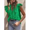 imagePRETTYGARDEN Womens Summer Tops 2025 Dressy Casual Ruffle Cap Sleeve Button V Neck Embroidered Eyelet Blouses ShirtsGreen