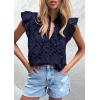imagePRETTYGARDEN Womens Summer Tops 2025 Dressy Casual Ruffle Cap Sleeve Button V Neck Embroidered Eyelet Blouses ShirtsNavy