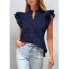 imagePRETTYGARDEN Womens Summer Tops 2025 Dressy Casual Ruffle Cap Sleeve Button V Neck Embroidered Eyelet Blouses ShirtsNavy