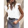 imagePRETTYGARDEN Womens Summer Tops 2025 Dressy Casual Ruffle Cap Sleeve Button V Neck Embroidered Eyelet Blouses ShirtsWhite