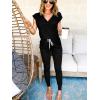 imagePRETTYGARDEN Womens Two Piece Tracksuit Casual Summer V Neck Short Sleeve Tops Drawstring Jogger Pants Lounge Outfit SetsBlack