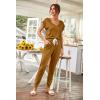 imagePRETTYGARDEN Womens Two Piece Tracksuit Casual Summer V Neck Short Sleeve Tops Drawstring Jogger Pants Lounge Outfit SetsBrown Yellow