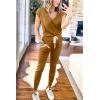 imagePRETTYGARDEN Womens Two Piece Tracksuit Casual Summer V Neck Short Sleeve Tops Drawstring Jogger Pants Lounge Outfit SetsBrown Yellow