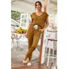 imagePRETTYGARDEN Womens Two Piece Tracksuit Casual Summer V Neck Short Sleeve Tops Drawstring Jogger Pants Lounge Outfit SetsBrown Yellow