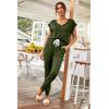 imagePRETTYGARDEN Womens Two Piece Tracksuit Casual Summer V Neck Short Sleeve Tops Drawstring Jogger Pants Lounge Outfit SetsDark Army Green