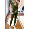 imagePRETTYGARDEN Womens Two Piece Tracksuit Casual Summer V Neck Short Sleeve Tops Drawstring Jogger Pants Lounge Outfit SetsDark Army Green