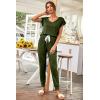 imagePRETTYGARDEN Womens Two Piece Tracksuit Casual Summer V Neck Short Sleeve Tops Drawstring Jogger Pants Lounge Outfit SetsDark Army Green