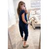 imagePRETTYGARDEN Womens Two Piece Tracksuit Casual Summer V Neck Short Sleeve Tops Drawstring Jogger Pants Lounge Outfit SetsDark Blue