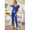 imagePRETTYGARDEN Womens Two Piece Tracksuit Casual Summer V Neck Short Sleeve Tops Drawstring Jogger Pants Lounge Outfit SetsDenim Blue