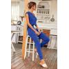 imagePRETTYGARDEN Womens Two Piece Tracksuit Casual Summer V Neck Short Sleeve Tops Drawstring Jogger Pants Lounge Outfit SetsDenim Blue