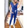 imagePRETTYGARDEN Womens Two Piece Tracksuit Casual Summer V Neck Short Sleeve Tops Drawstring Jogger Pants Lounge Outfit SetsDenim Blue