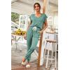 imagePRETTYGARDEN Womens Two Piece Tracksuit Casual Summer V Neck Short Sleeve Tops Drawstring Jogger Pants Lounge Outfit SetsGrey Green
