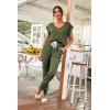imagePRETTYGARDEN Womens Two Piece Tracksuit Casual Summer V Neck Short Sleeve Tops Drawstring Jogger Pants Lounge Outfit SetsLight Army Green