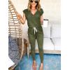 imagePRETTYGARDEN Womens Two Piece Tracksuit Casual Summer V Neck Short Sleeve Tops Drawstring Jogger Pants Lounge Outfit SetsLight Army Green
