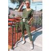 imagePRETTYGARDEN Womens Two Piece Tracksuit Casual Summer V Neck Short Sleeve Tops Drawstring Jogger Pants Lounge Outfit SetsLight Army Green