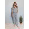 imagePRETTYGARDEN Womens Two Piece Tracksuit Casual Summer V Neck Short Sleeve Tops Drawstring Jogger Pants Lounge Outfit SetsLight Grey