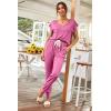 imagePRETTYGARDEN Womens Two Piece Tracksuit Casual Summer V Neck Short Sleeve Tops Drawstring Jogger Pants Lounge Outfit SetsPink