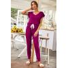 imagePRETTYGARDEN Womens Two Piece Tracksuit Casual Summer V Neck Short Sleeve Tops Drawstring Jogger Pants Lounge Outfit SetsPurple