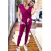 imagePRETTYGARDEN Womens Two Piece Tracksuit Casual Summer V Neck Short Sleeve Tops Drawstring Jogger Pants Lounge Outfit SetsPurple
