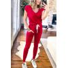 imagePRETTYGARDEN Womens Two Piece Tracksuit Casual Summer V Neck Short Sleeve Tops Drawstring Jogger Pants Lounge Outfit SetsRed