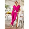 imagePRETTYGARDEN Womens Two Piece Tracksuit Casual Summer V Neck Short Sleeve Tops Drawstring Jogger Pants Lounge Outfit SetsRose Red