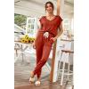 imagePRETTYGARDEN Womens Two Piece Tracksuit Casual Summer V Neck Short Sleeve Tops Drawstring Jogger Pants Lounge Outfit SetsRust Red