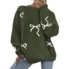 imagePRETTYGARDEN Fall Long Sleeve Pullover Sweaters for Women 2025 Trendy Crewneck Casual Cute Bow Chunky Knit Oversized SweaterArmy Green