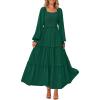 imagePRETTYGARDEN Fall Wedding Guest Dresses for Women 2025 Long Sleeve Square Neck Tiered A Line Modest Elegant Flowy DressesDark Green