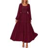 imagePRETTYGARDEN Fall Wedding Guest Dresses for Women 2025 Long Sleeve Square Neck Tiered A Line Modest Elegant Flowy DressesDark Wine Red