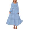 imagePRETTYGARDEN Fall Wedding Guest Dresses for Women 2025 Long Sleeve Square Neck Tiered A Line Modest Elegant Flowy DressesLight Blue