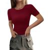 imagePRETTYGARDEN Women 2025 Summer Crew Neck Short Sleeve Tops Ribbed Knit Slim Fit Fashion Basic Tee Shirts Casual Going Out TopWine Red