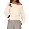 imagePRETTYGARDEN Women Off The Shoulder Sweater 2025 Fall Trendy Long Batwing Sleeve Knit Pullover Going Out Tops Winter ClothingBeige