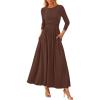 imagePRETTYGARDEN Womens 2025 Fashion Trendy Fall Long Sleeve Dresses Ruched Flowy Elegant Modest Boho Casual Beach Maxi DressCoffee
