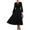 imagePRETTYGARDEN Womens Long Sleeve Maxi Dress 2025 Fall Trendy Elegant V Neck Flowy Wedding Guest Holiday Formal Long DressesBlack